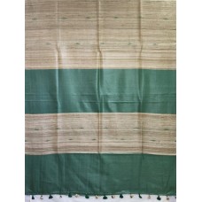 Raw Silk Hand Weaved Natural Green Saree